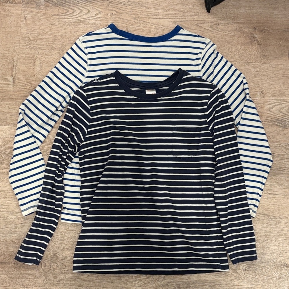Mini Boden Hanna Andersson Navy Blue White Striped Long Sleeve Tee Tops 12 14
